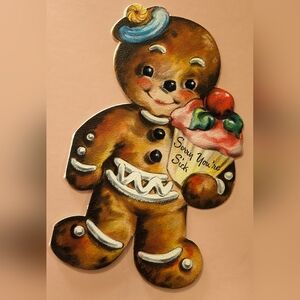 Vintage Get Well Soon Card | Gingerbread Man Illustration | Anthropomorphic